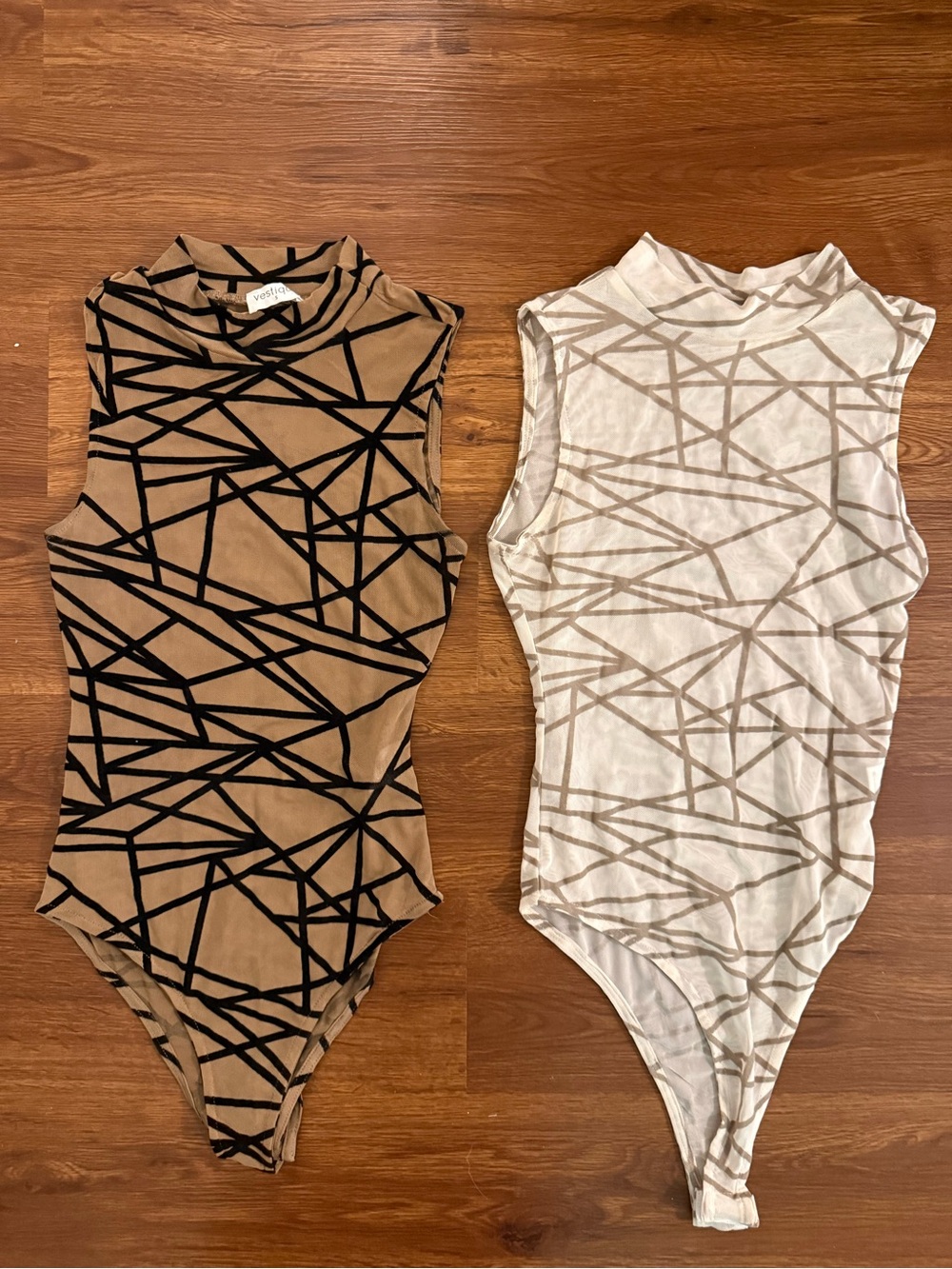 Womens Geometric Print bodysuits - Brown & White